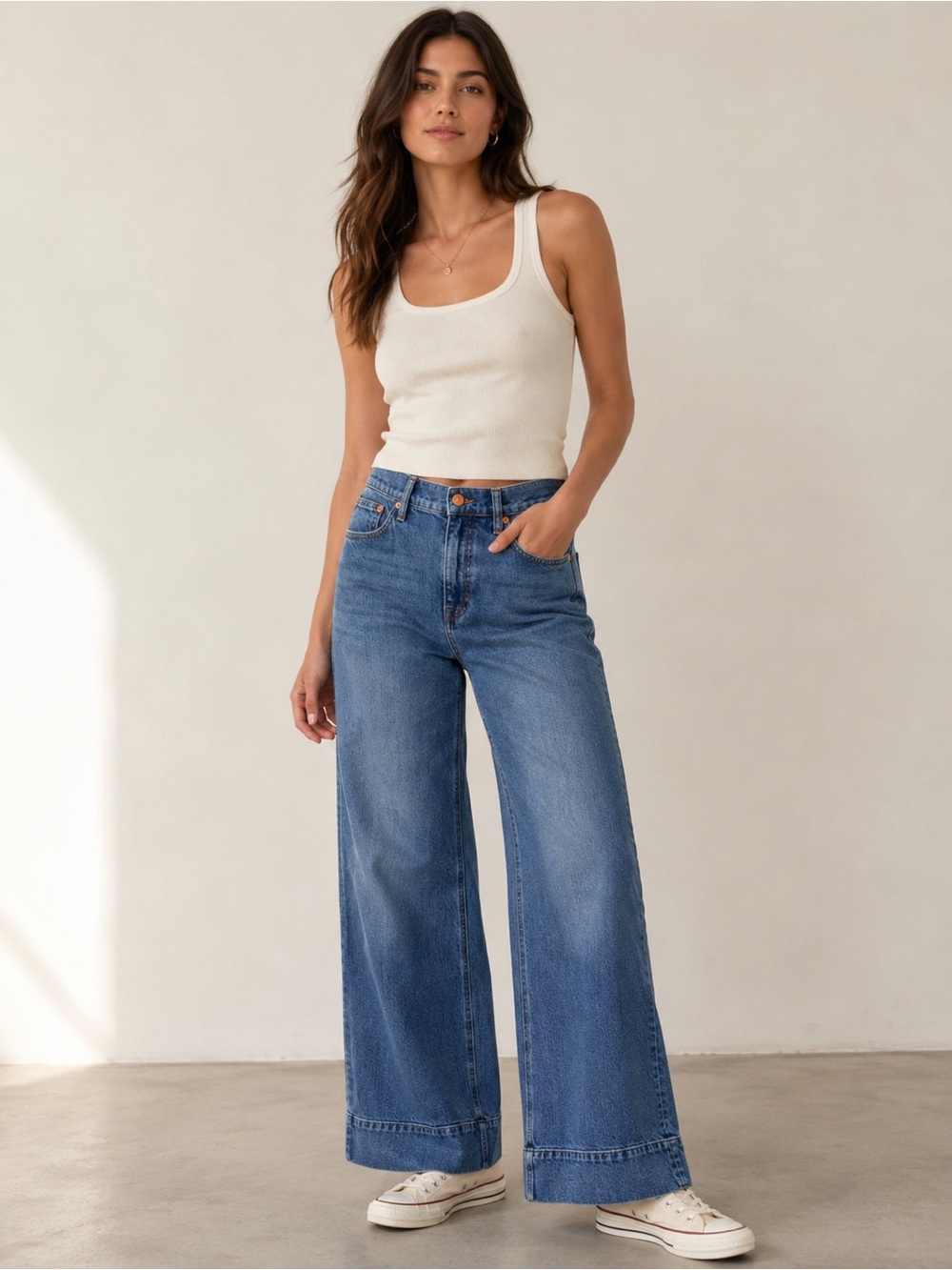 J. CREW || High-Rise Wide Leg Jeans in Medium Blue Wash. Sz. 29